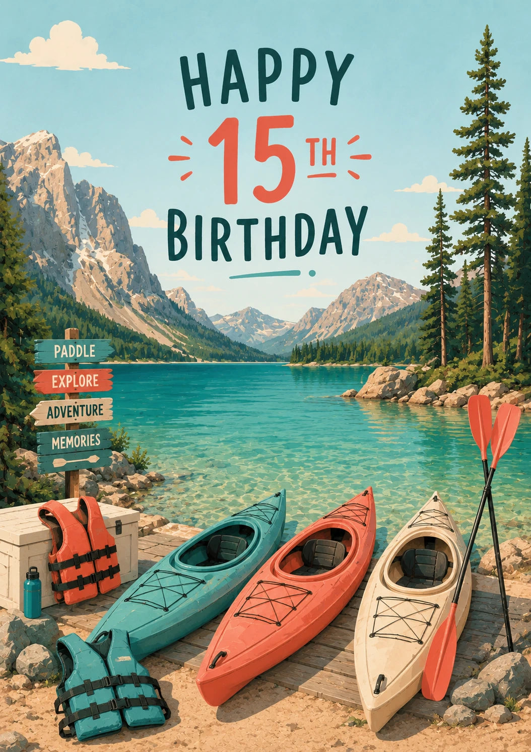 Kayaking Lake Adventure 15th Birthday Card for Him