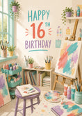 Load image into Gallery viewer, Colourful Art Studio 16th Birthday Card for Her
