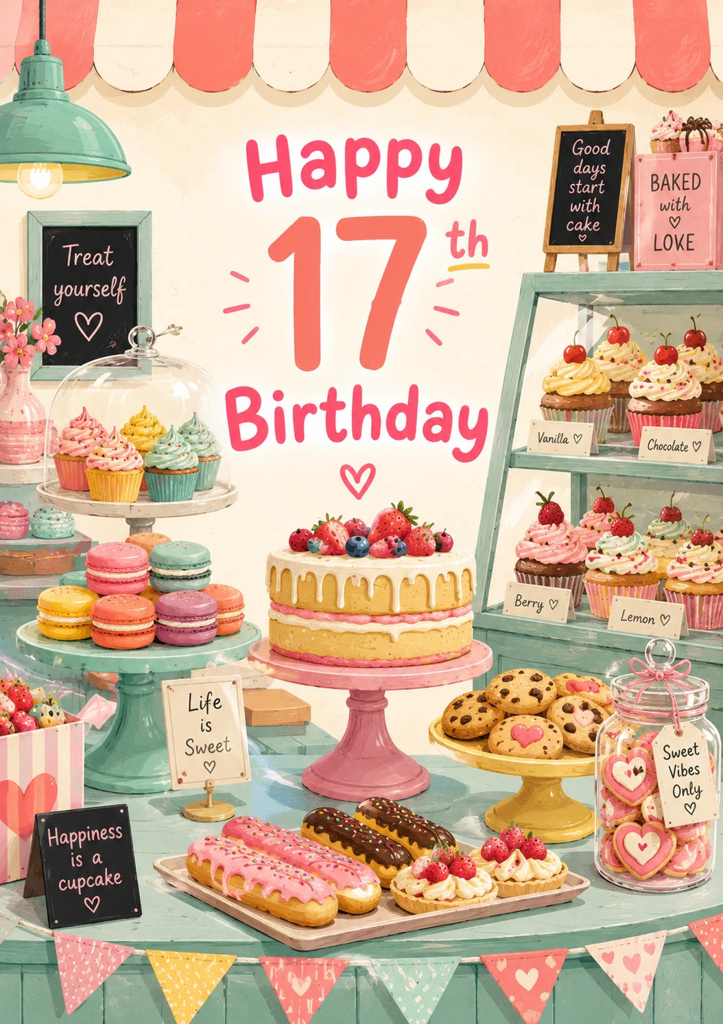 Sweet Bakery Shop Happy 17th Birthday Card for Her