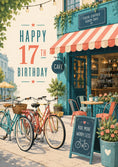 Load image into Gallery viewer, Vintage Café and Bicycles 17th Birthday Card

