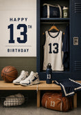 Load image into Gallery viewer, Basketball Locker Room 13th Birthday Card for Him
