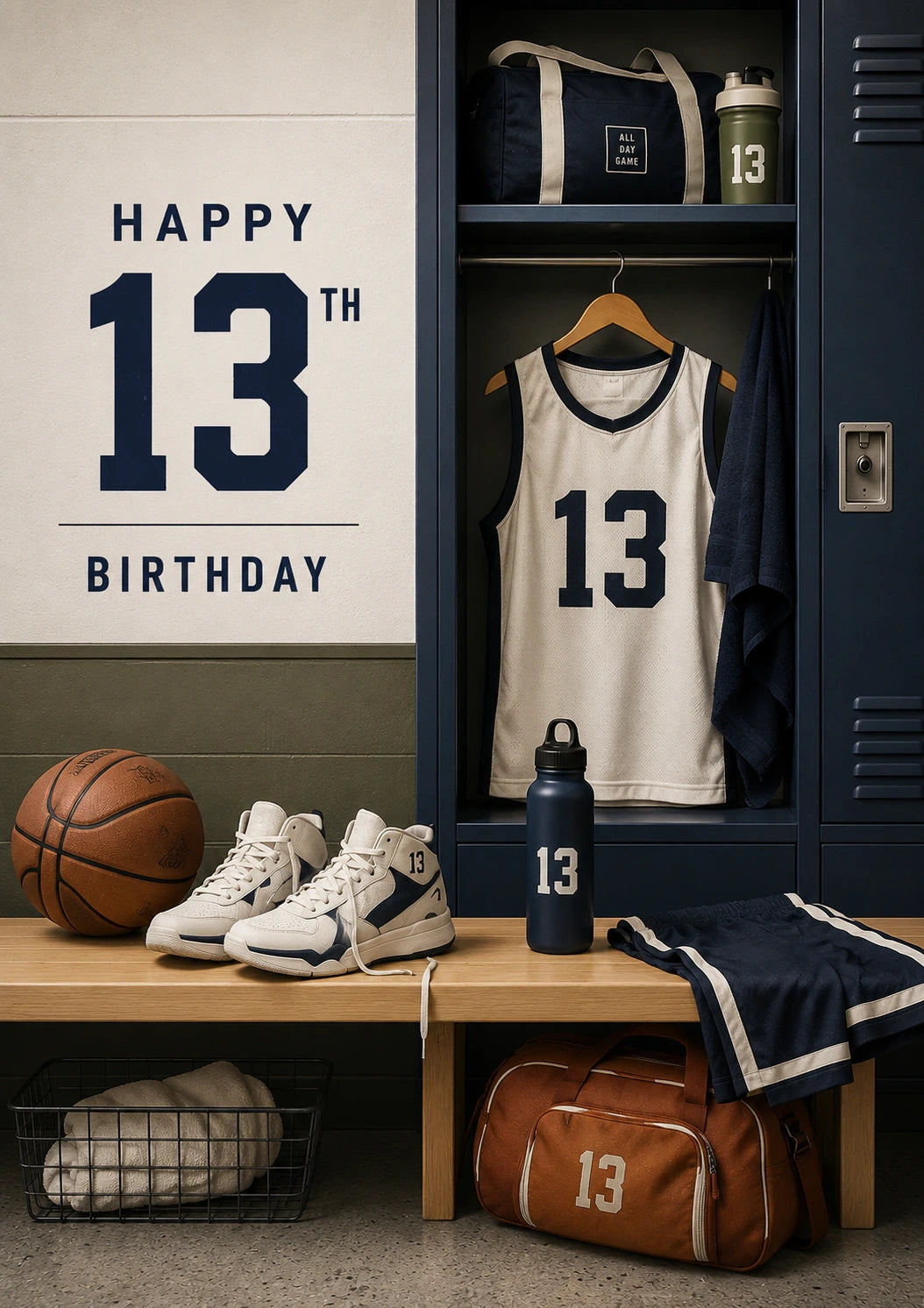 Basketball Locker Room 13th Birthday Card for Him
