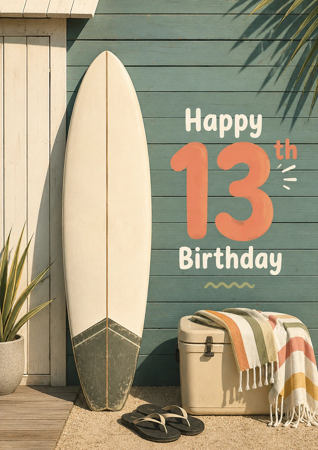 Surf Shack Beach Scene 13th Birthday Card for Him