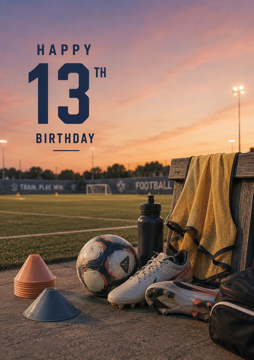 Football Pitch Sunset 13th Birthday Card for Him