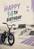 Load image into Gallery viewer, BMX Bike Skate Park 14th Birthday Card for Him
