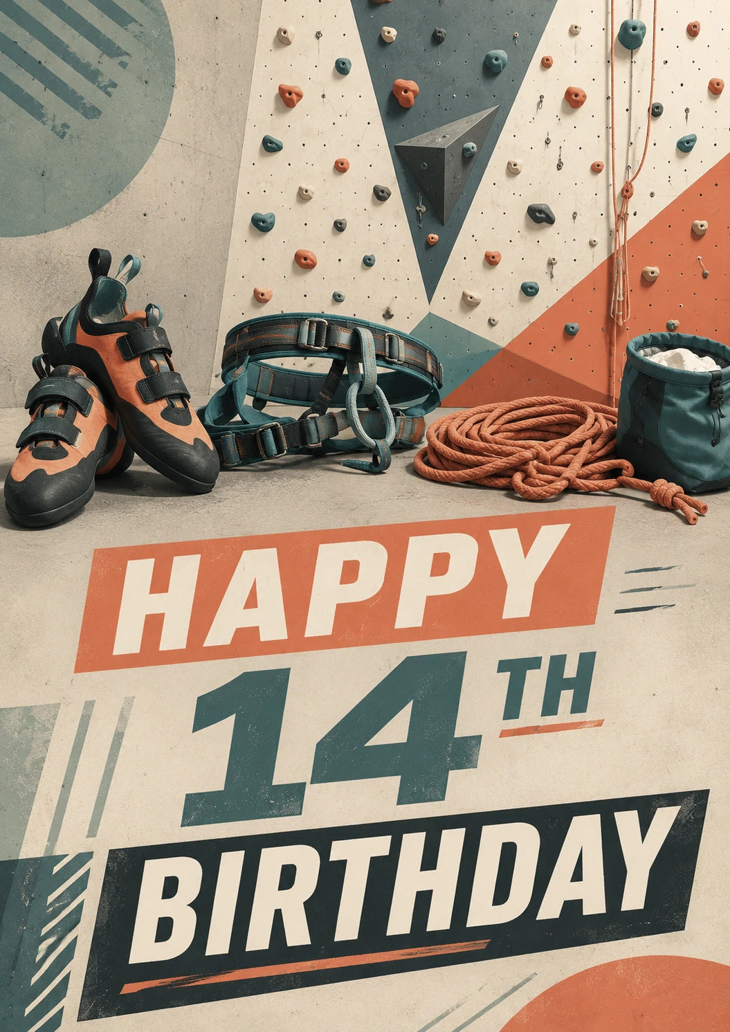 Rock Climbing Gear 14th Birthday Card for Him
