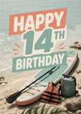 Load image into Gallery viewer, Retro Beach Paddle Board 14th Birthday Card
