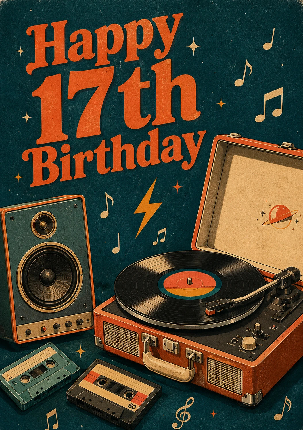 Retro Vinyl Record Music 17th Birthday Card