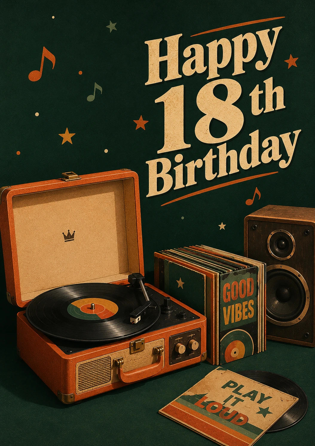 Retro Vinyl Record Player 18th Birthday Card