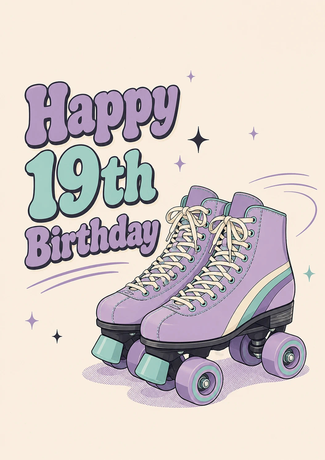 Purple Retro Roller Skates 19th Birthday Card for Her
