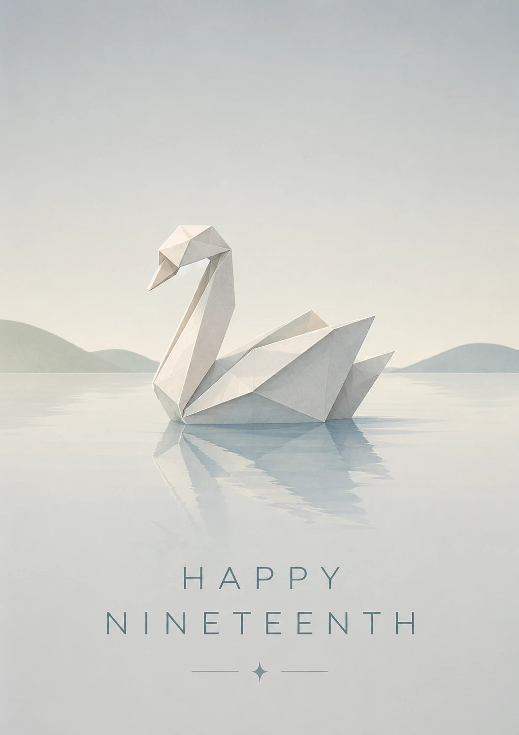Origami Swan on Lake 19th Birthday Card