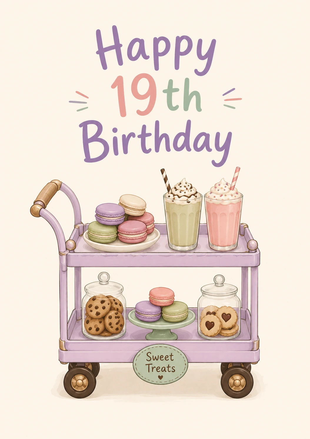 Sweet Treats Dessert Cart 19th Birthday Card for Her