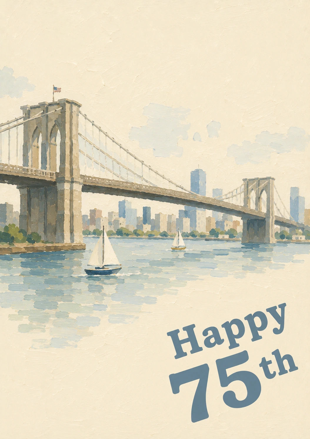 Brooklyn Bridge Watercolour 75th Birthday Card