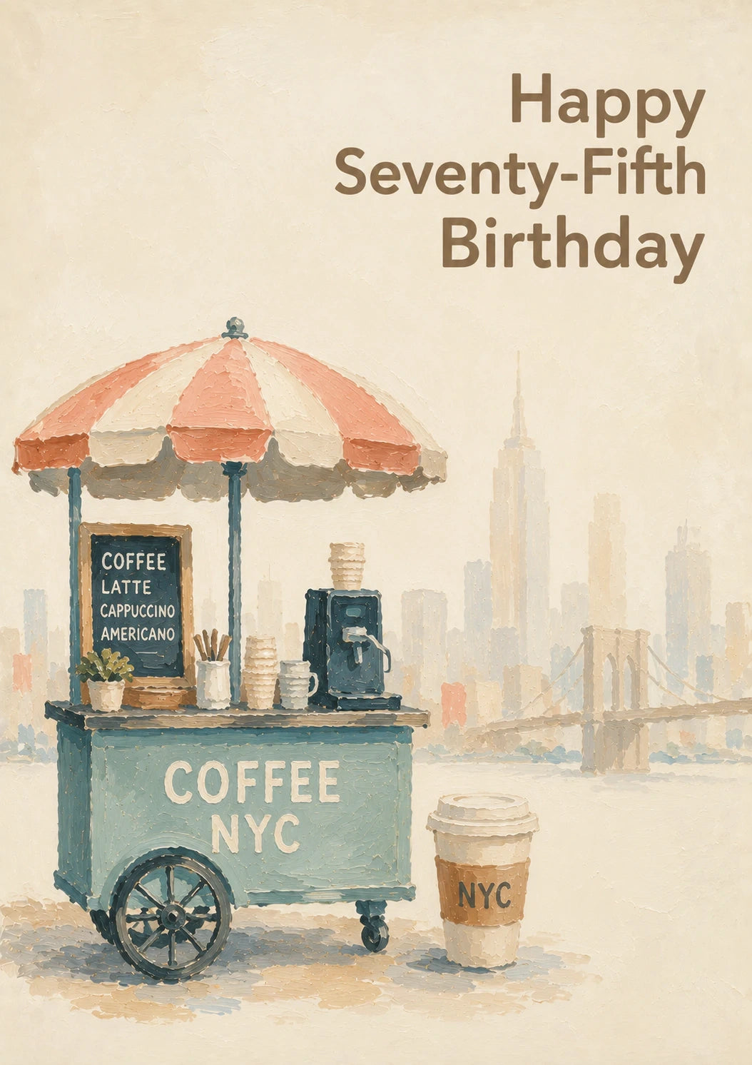 NYC Coffee Cart Illustrated 75th Birthday Card