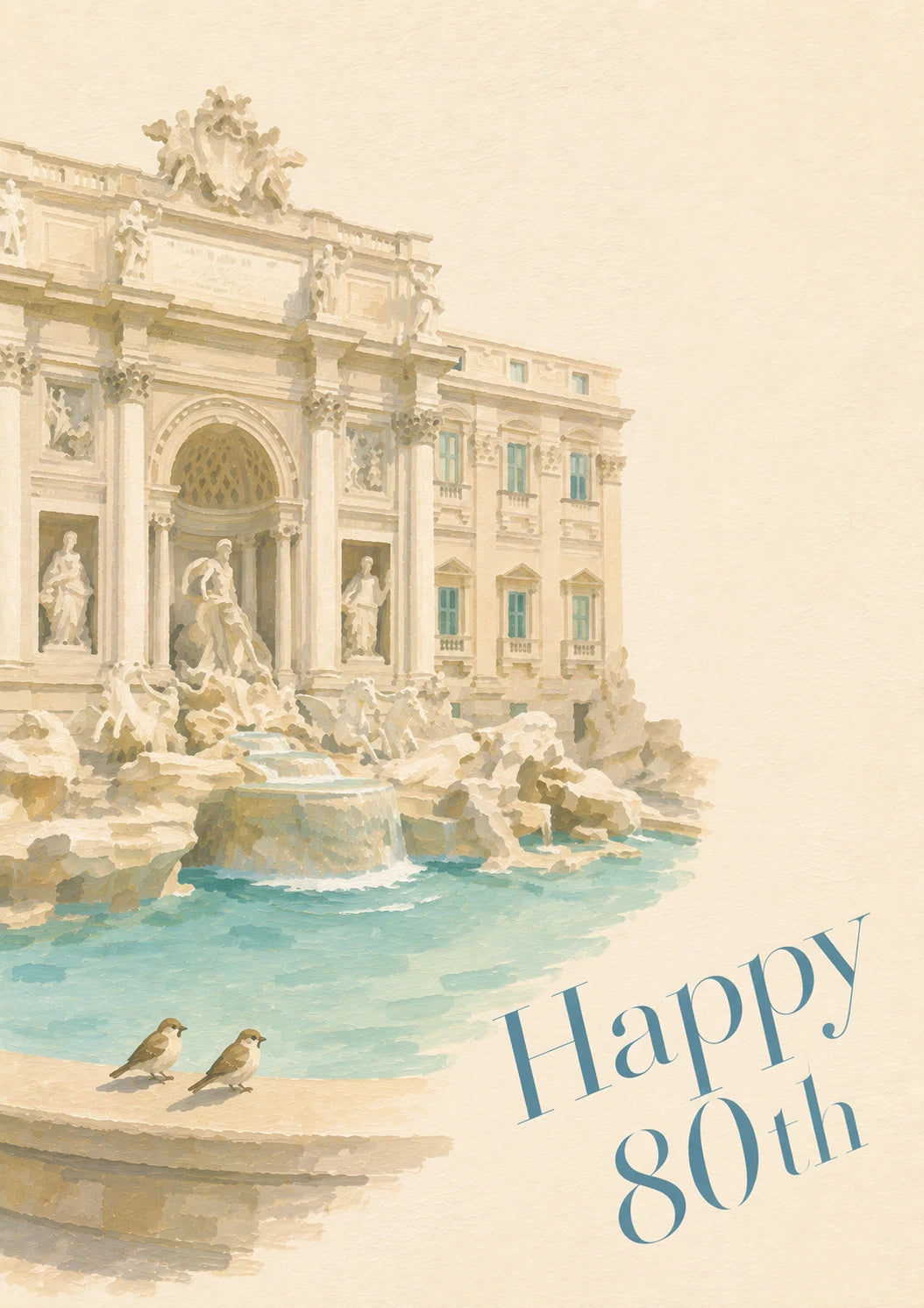 Trevi Fountain Rome Illustration 80th Birthday Card