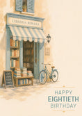 Load image into Gallery viewer, Italian Bookshop Scene 80th Birthday Card
