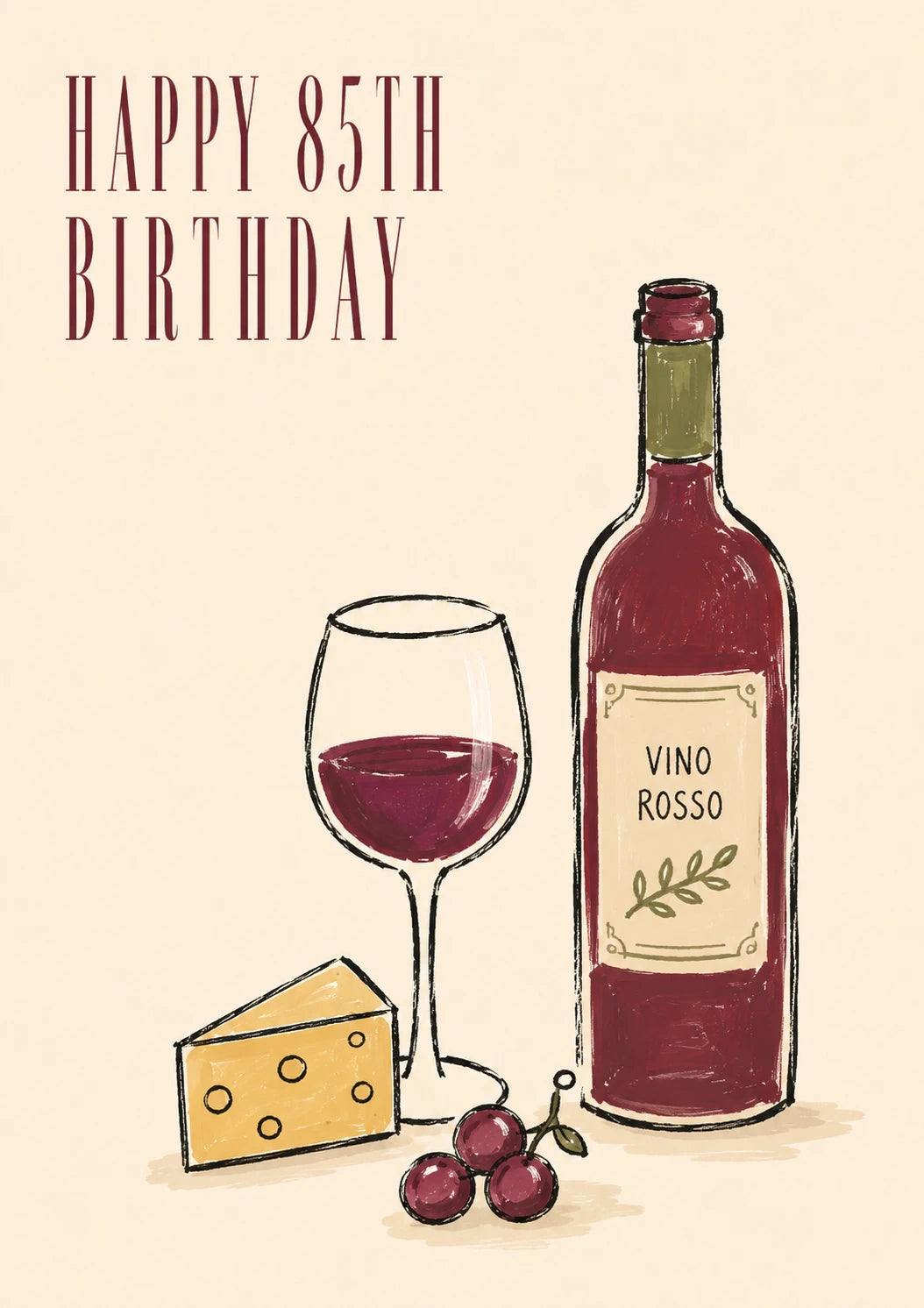 Vino Rosso Wine and Cheese 85th Birthday Card