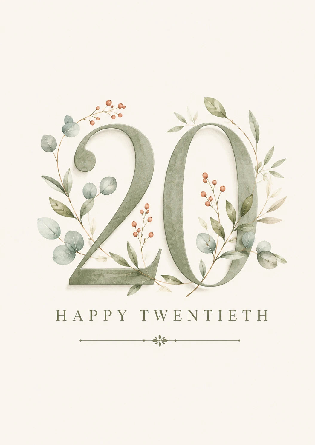 Sage Green Botanical 20th Birthday Card
