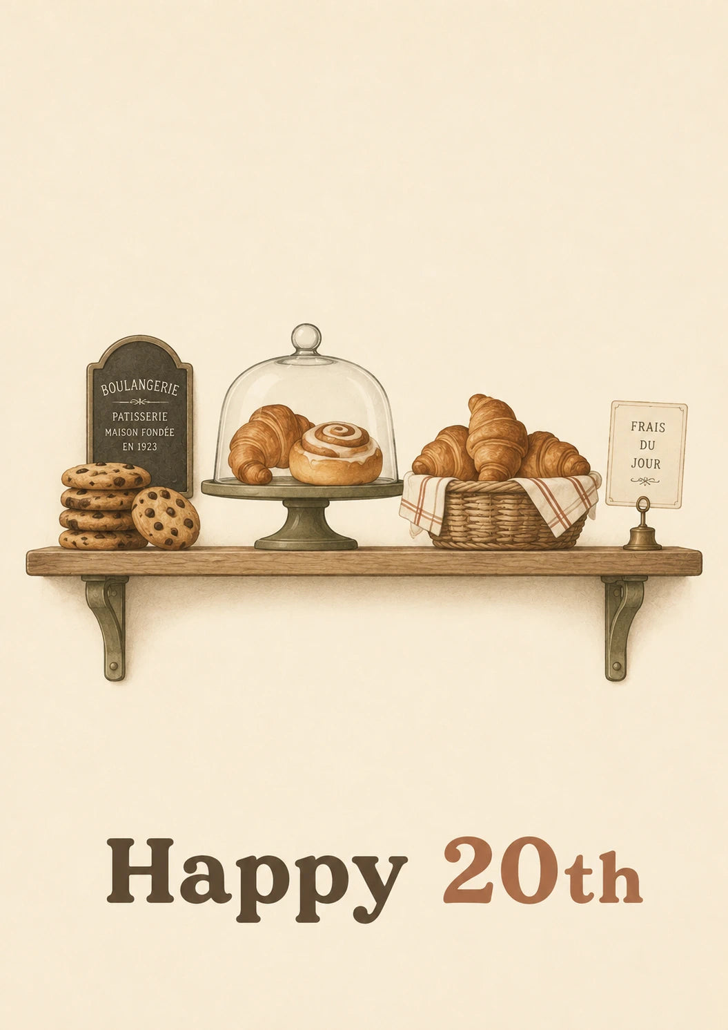 French Bakery Shelf Illustrated 20th Birthday Card