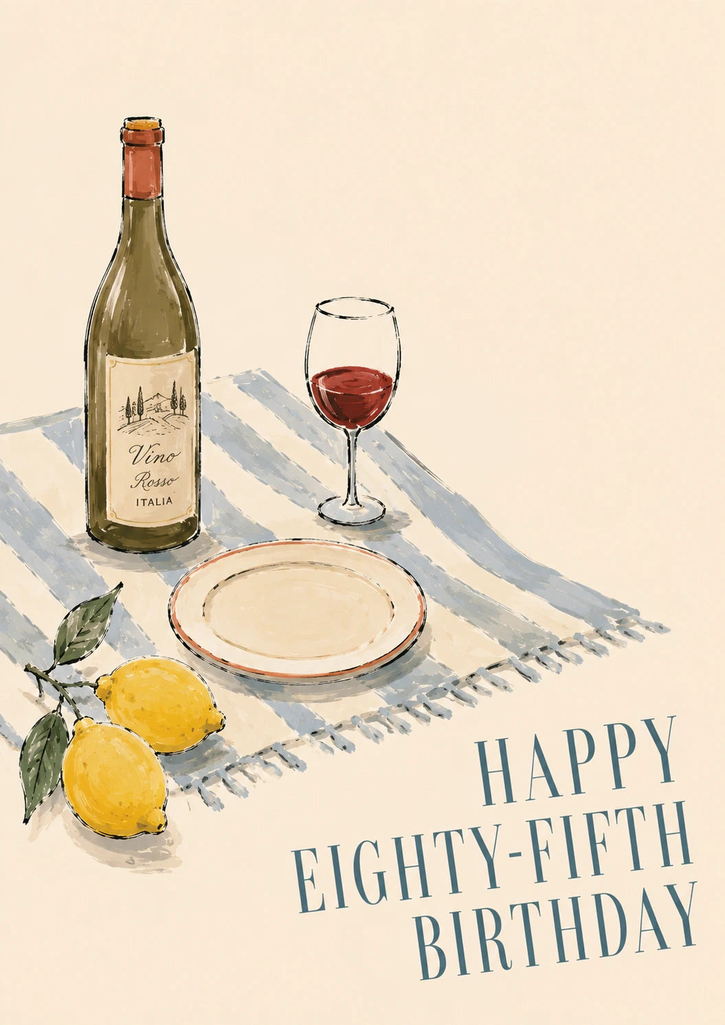 Italian Wine and Lemons 85th Birthday Card