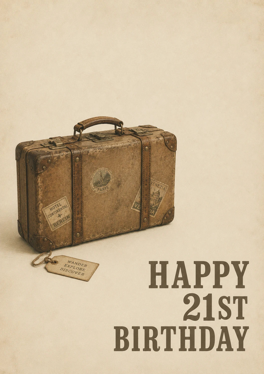 Vintage Travel Suitcase 21st Birthday Card for Him