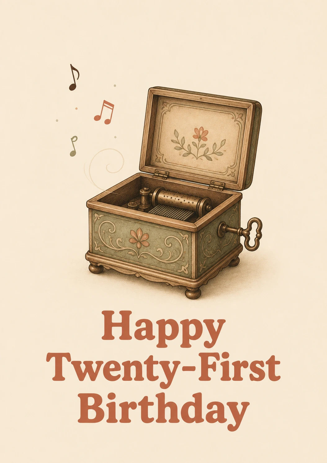 Vintage Music Box Twenty-First Birthday Card