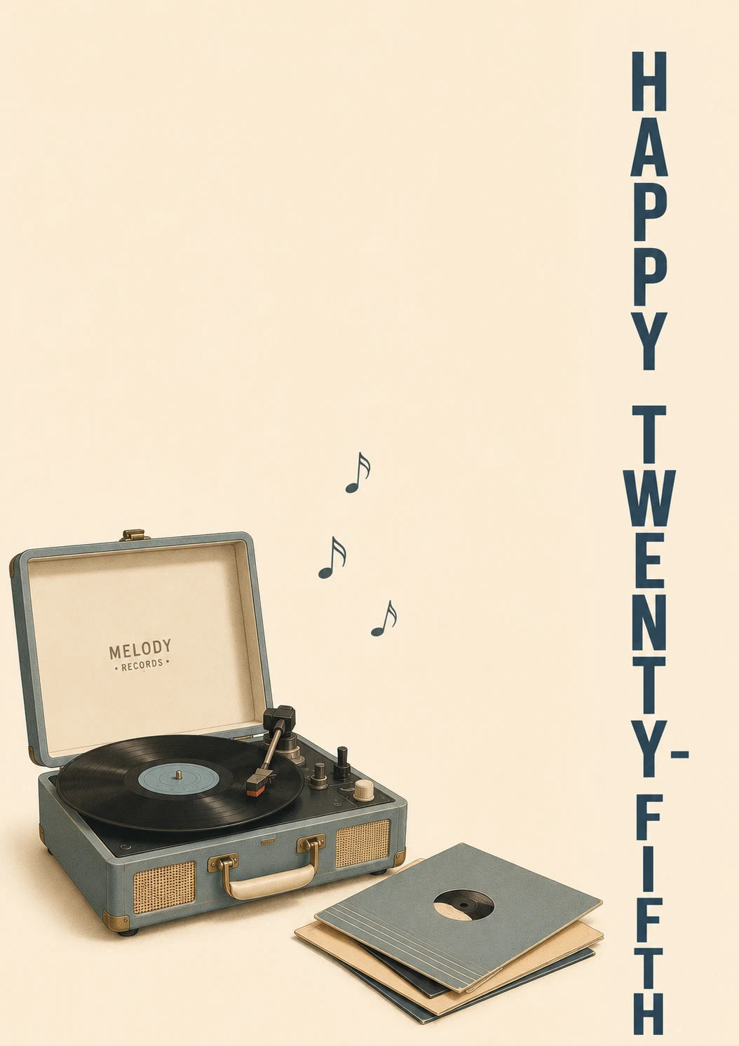 Retro Vinyl Record Player 25th Birthday Card
