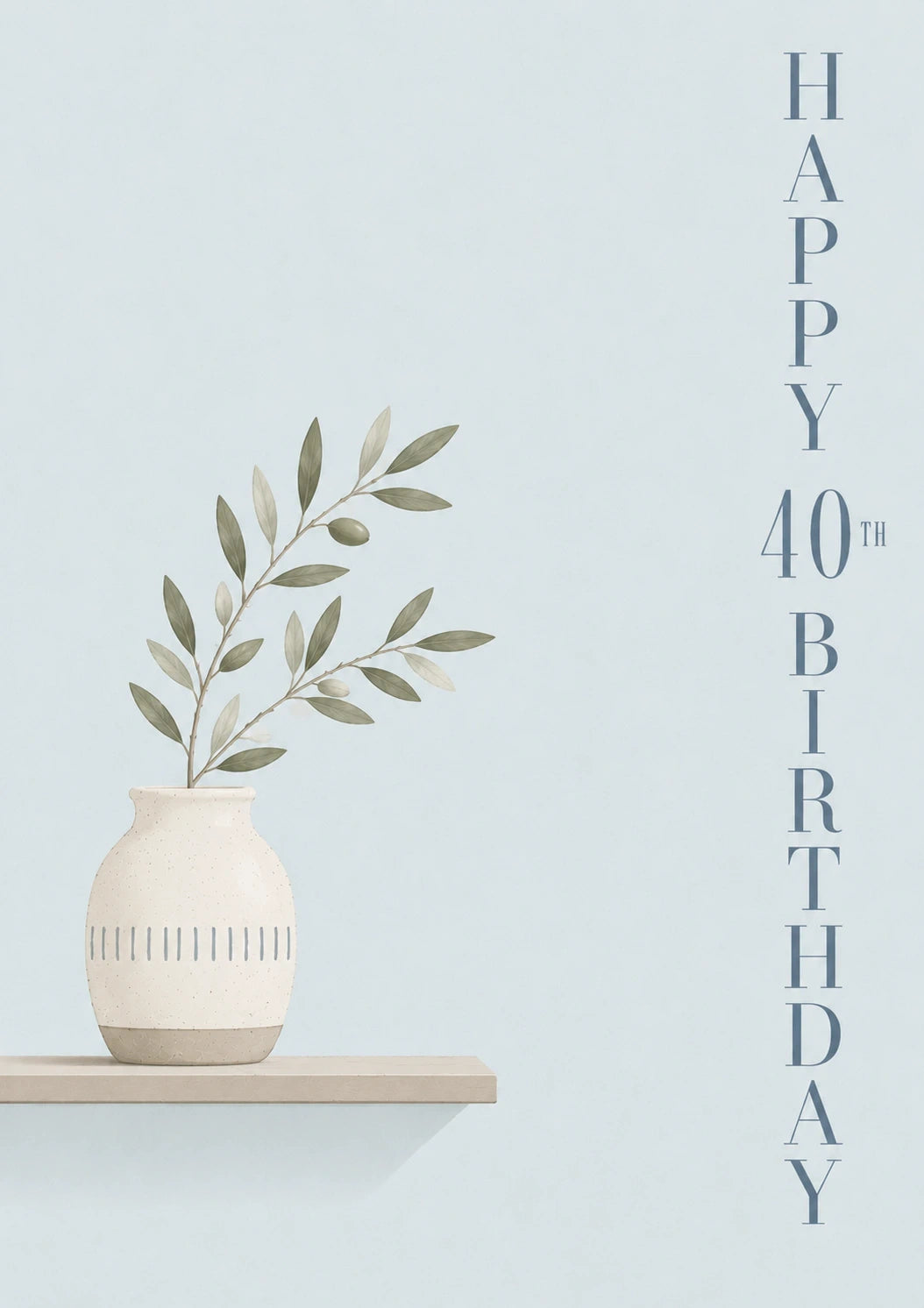 Minimalist Olive Branch Vase 40th Birthday Card