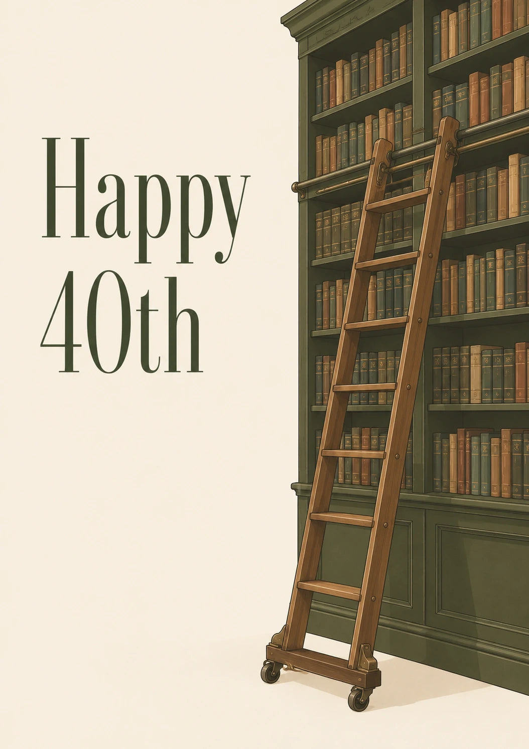 Library Bookshelf Rolling Ladder 40th Birthday Card