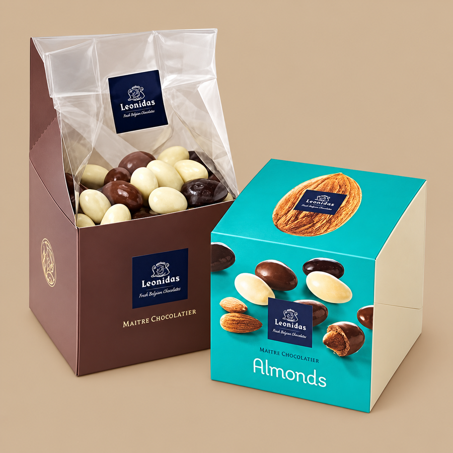 Leonidas Milk, Dark & White Chocolate Almonds – 200g