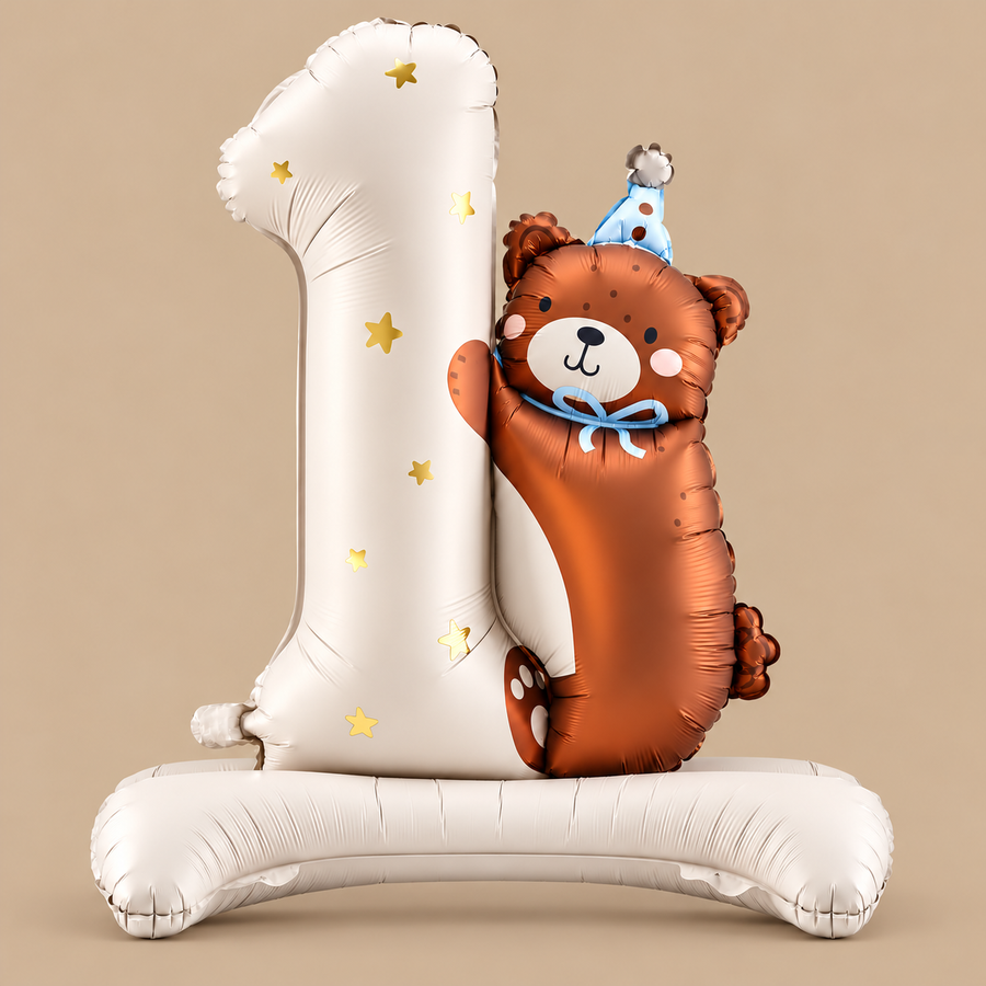 1st Birthday Balloon with Hugging Teddy Bear