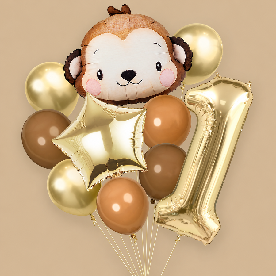 1st Birthday Monkey Balloons Set