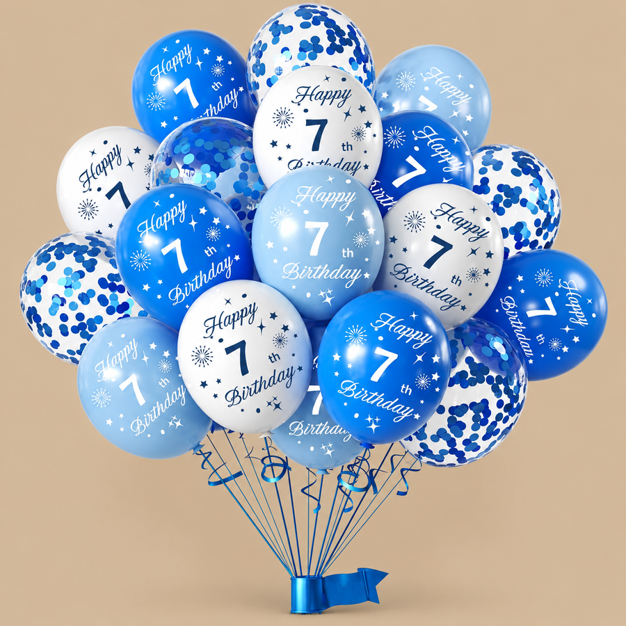 7th Birthday 15-Piece Blue Balloon Pack