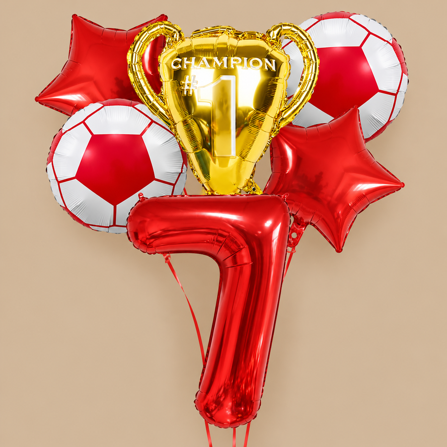7th Birthday Red Football Themed Balloon Set