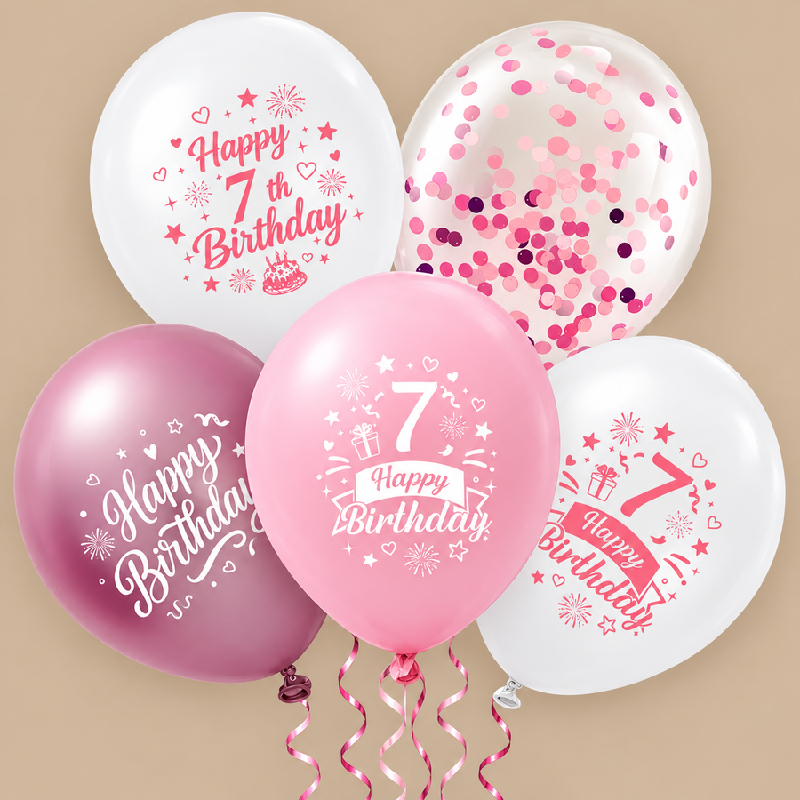 7th Birthday Pink 30-Piece Pink Balloon Pack