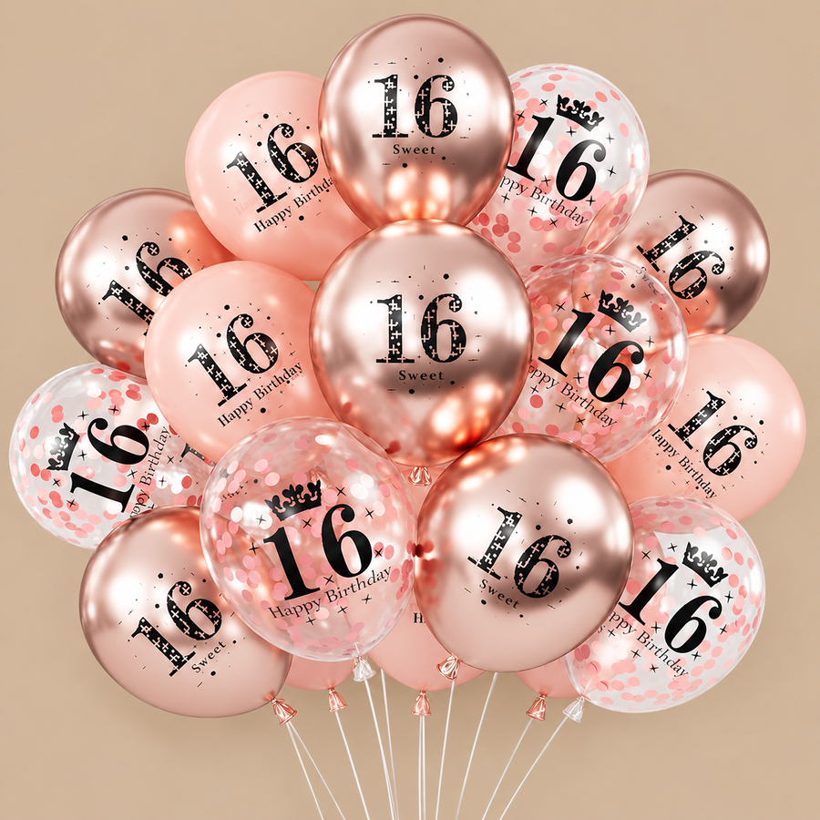 Rose Gold 24-piece 16th Birthday Latex Balloon Pack