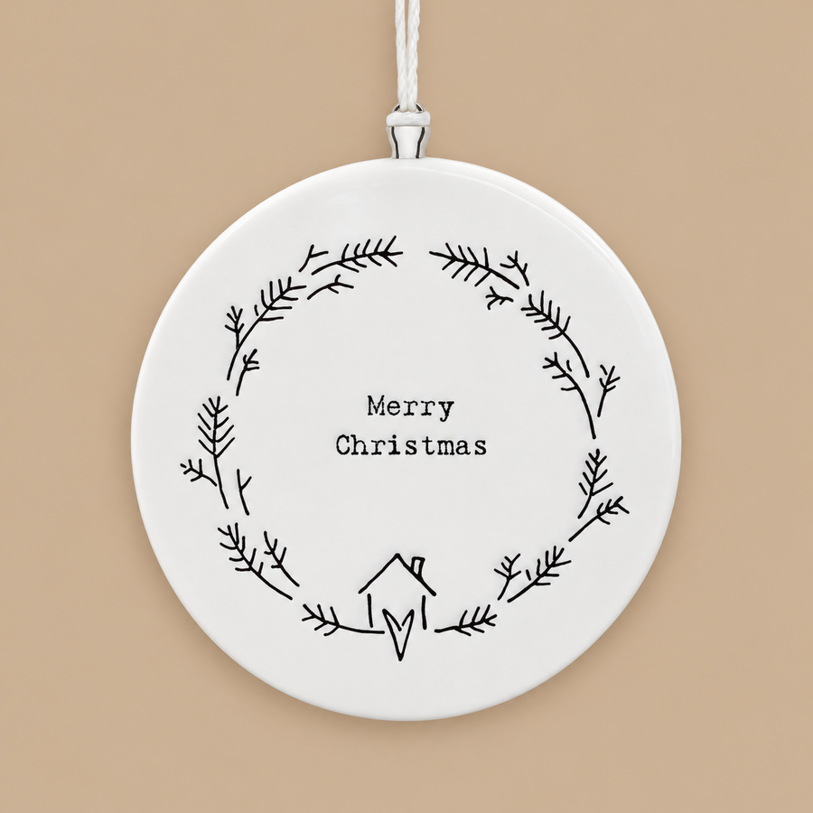 Merry Christmas Wreath Flat Porcelain Bauble