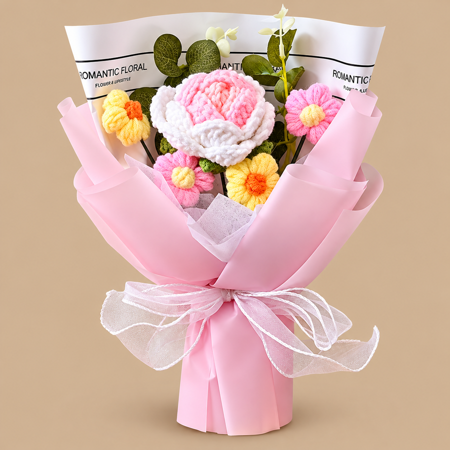 Pink Crochet Flower Bouquet 30x20cm