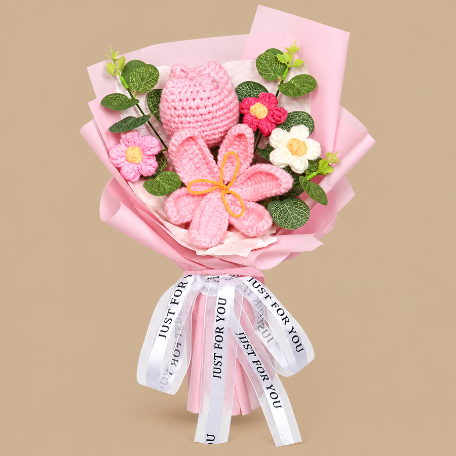 Pink Tulip Crochet Flower Bouquet