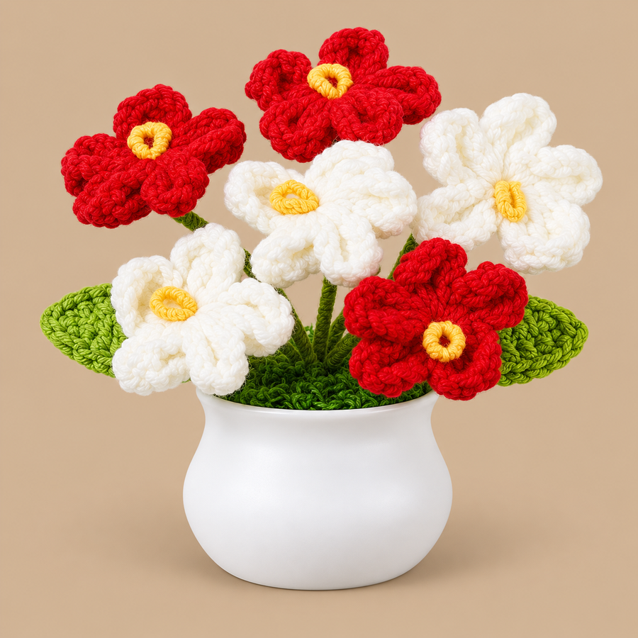 Crochet Red and White Forget Me Nots
