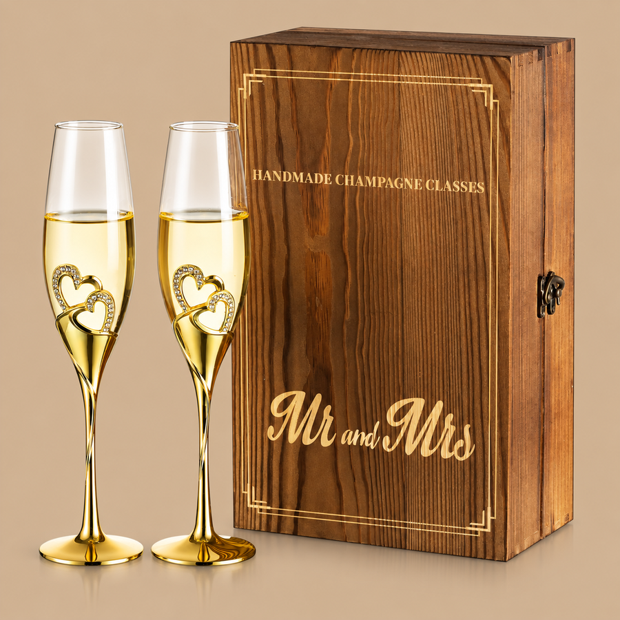 Champagne Flutes with Box, Gold