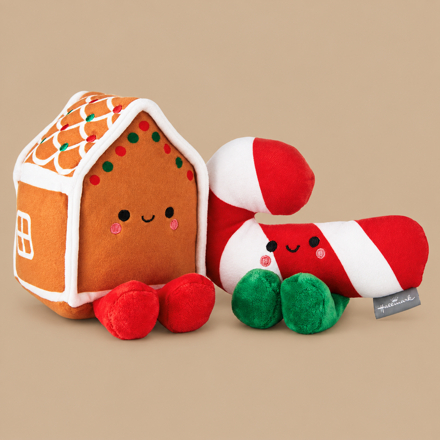 Hallmark Better Together Gingerbread House & Candy Cane Magnetic Plush Pair