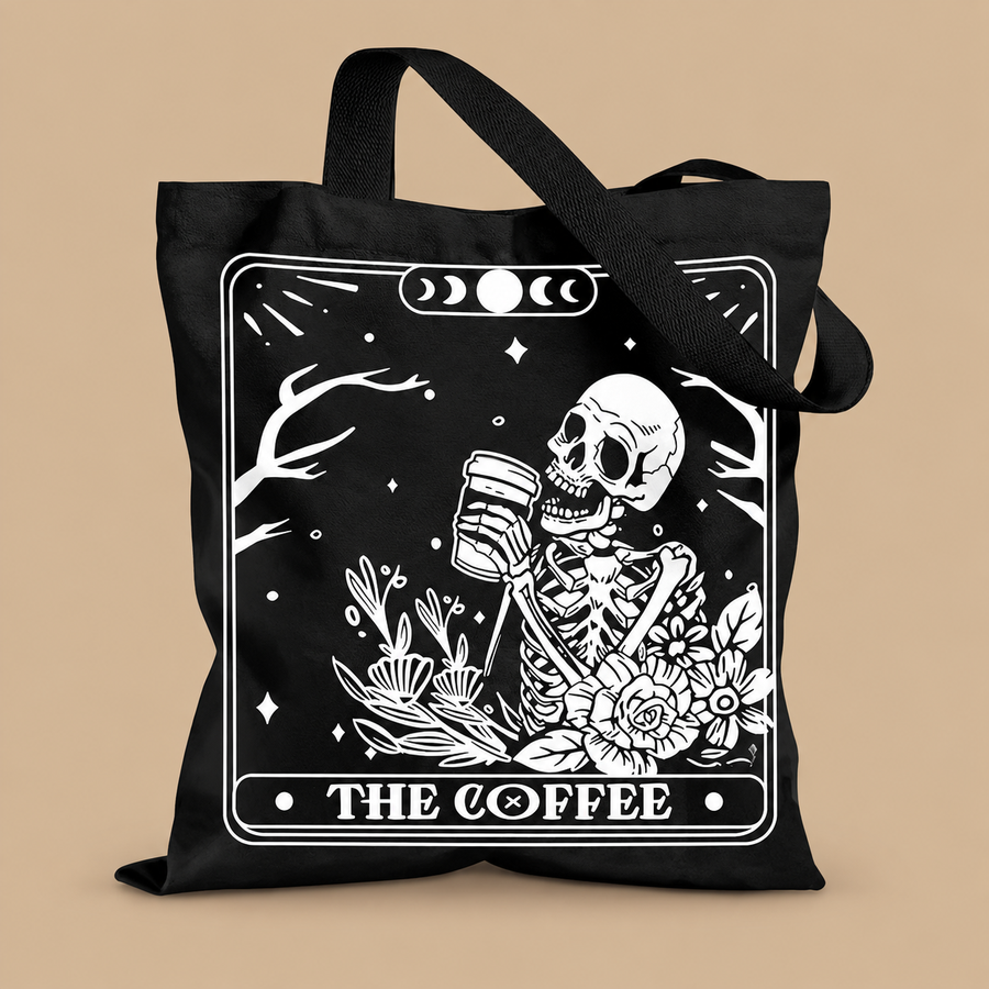 Skeleton and Coffee Canvas Tote Bag