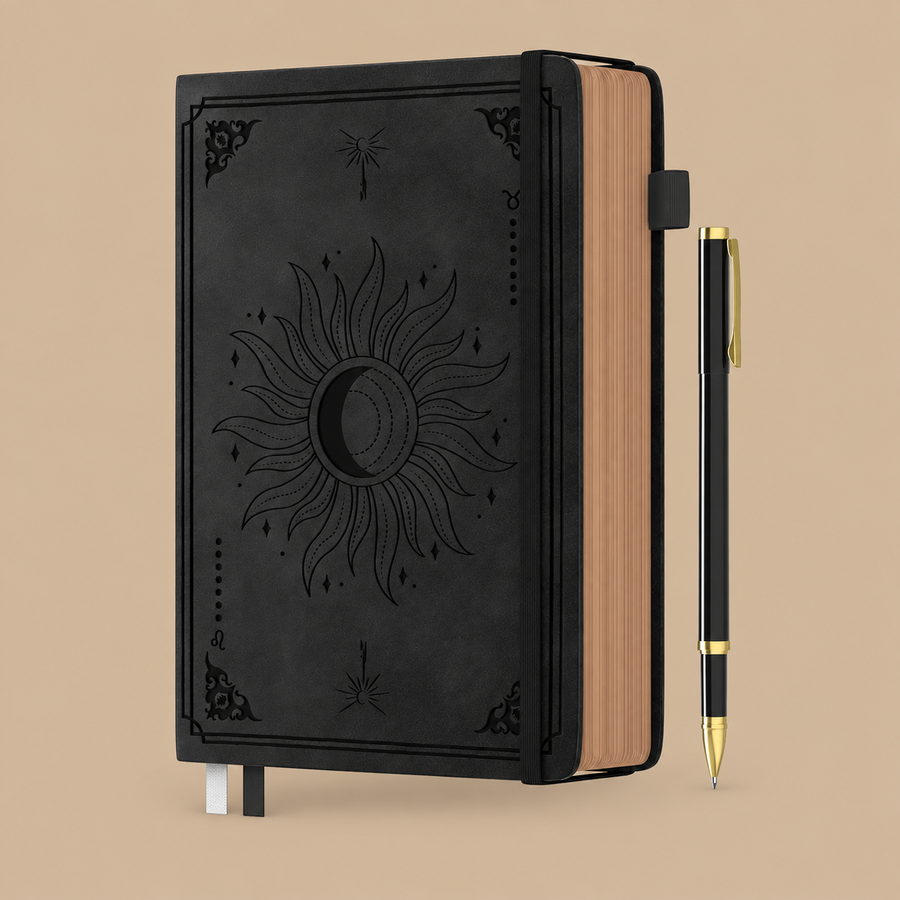 A5 Hardcover Sun Leather Journal - Black