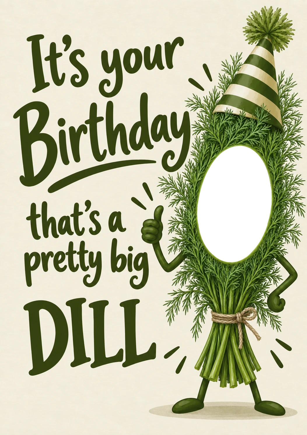 Funny Dill Herb Character Photo Upload Birthday Card