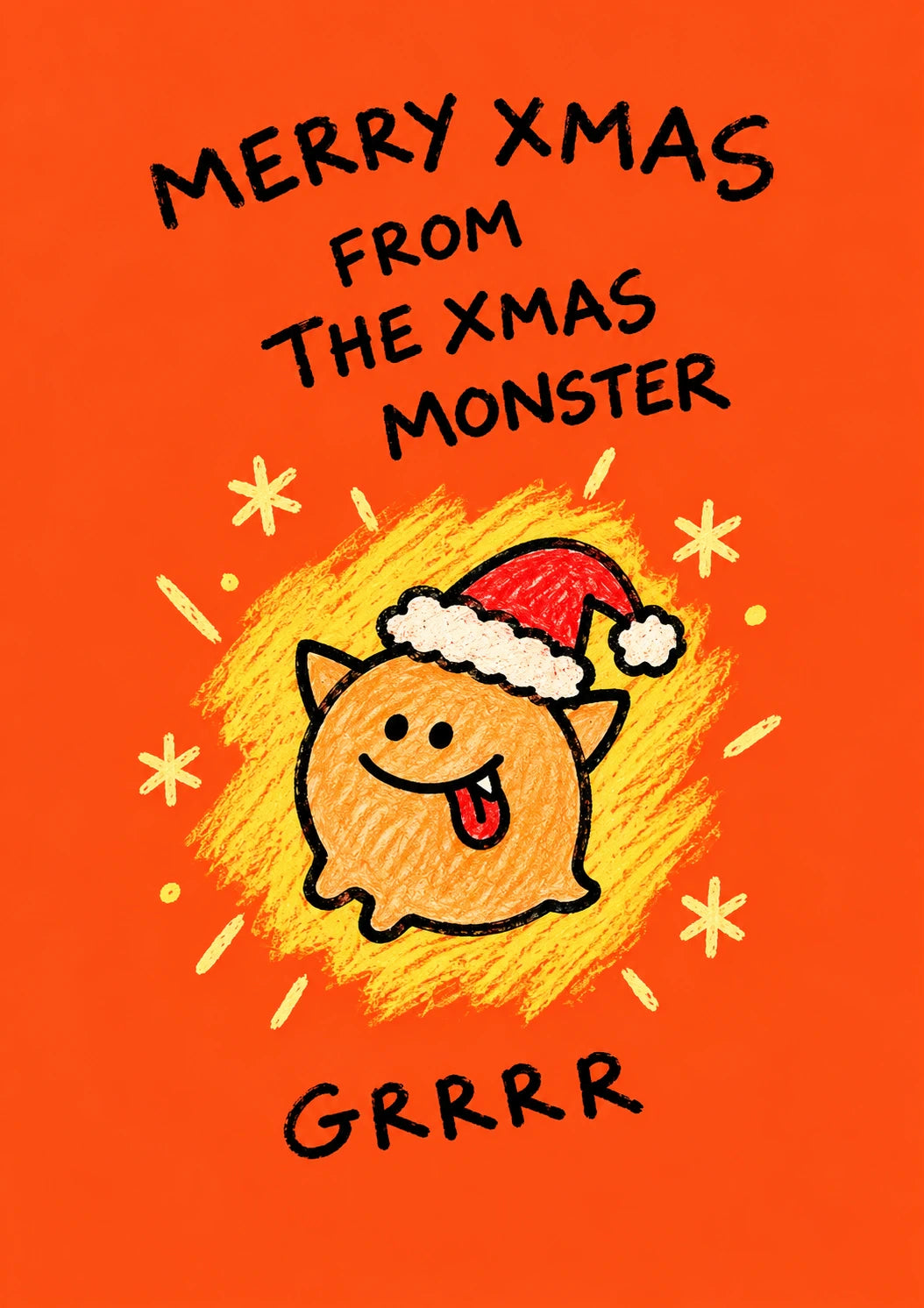 Funny Xmas Monster in Santa Hat Christmas Card
