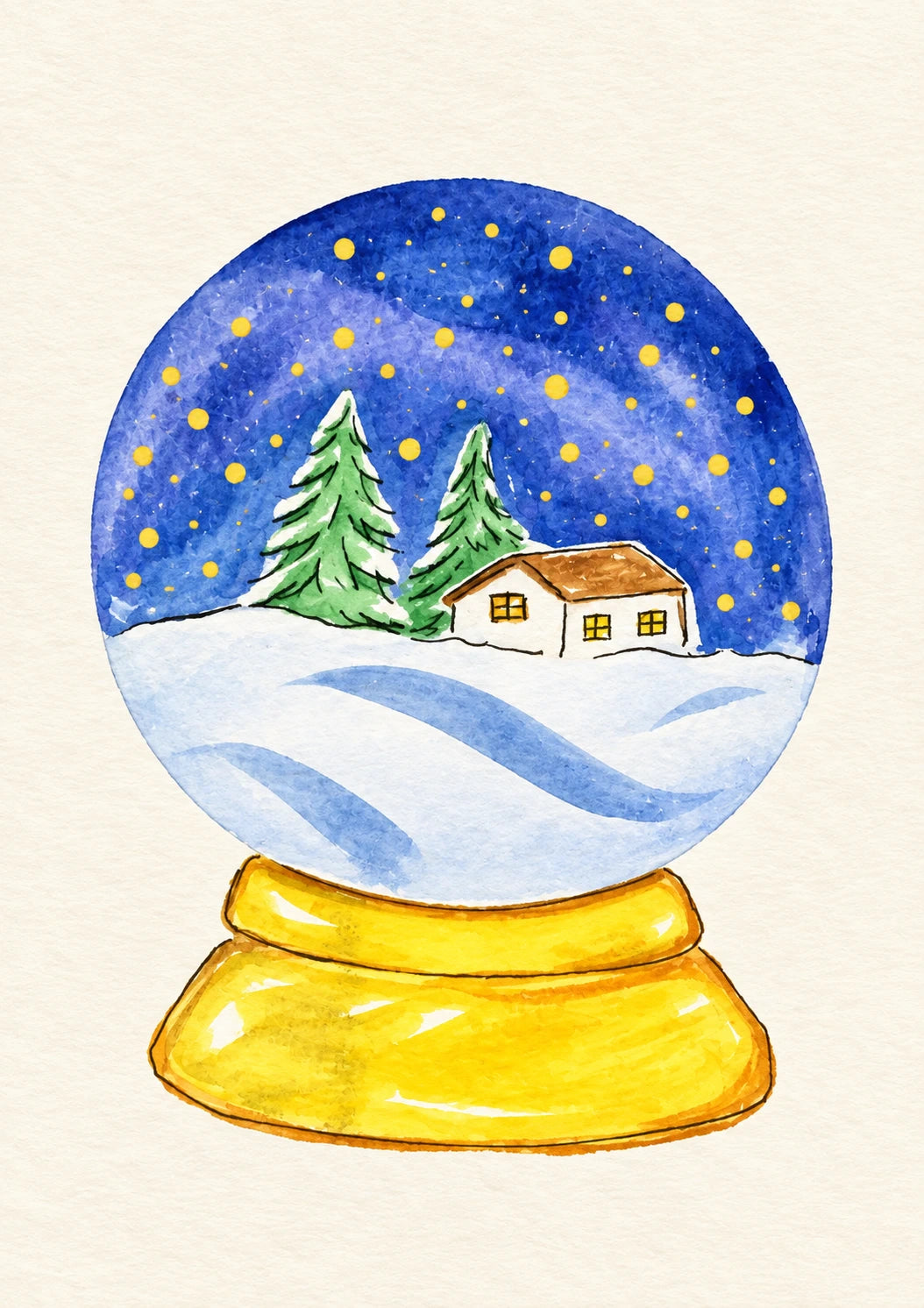 Watercolour Snow Globe Scene Christmas Card