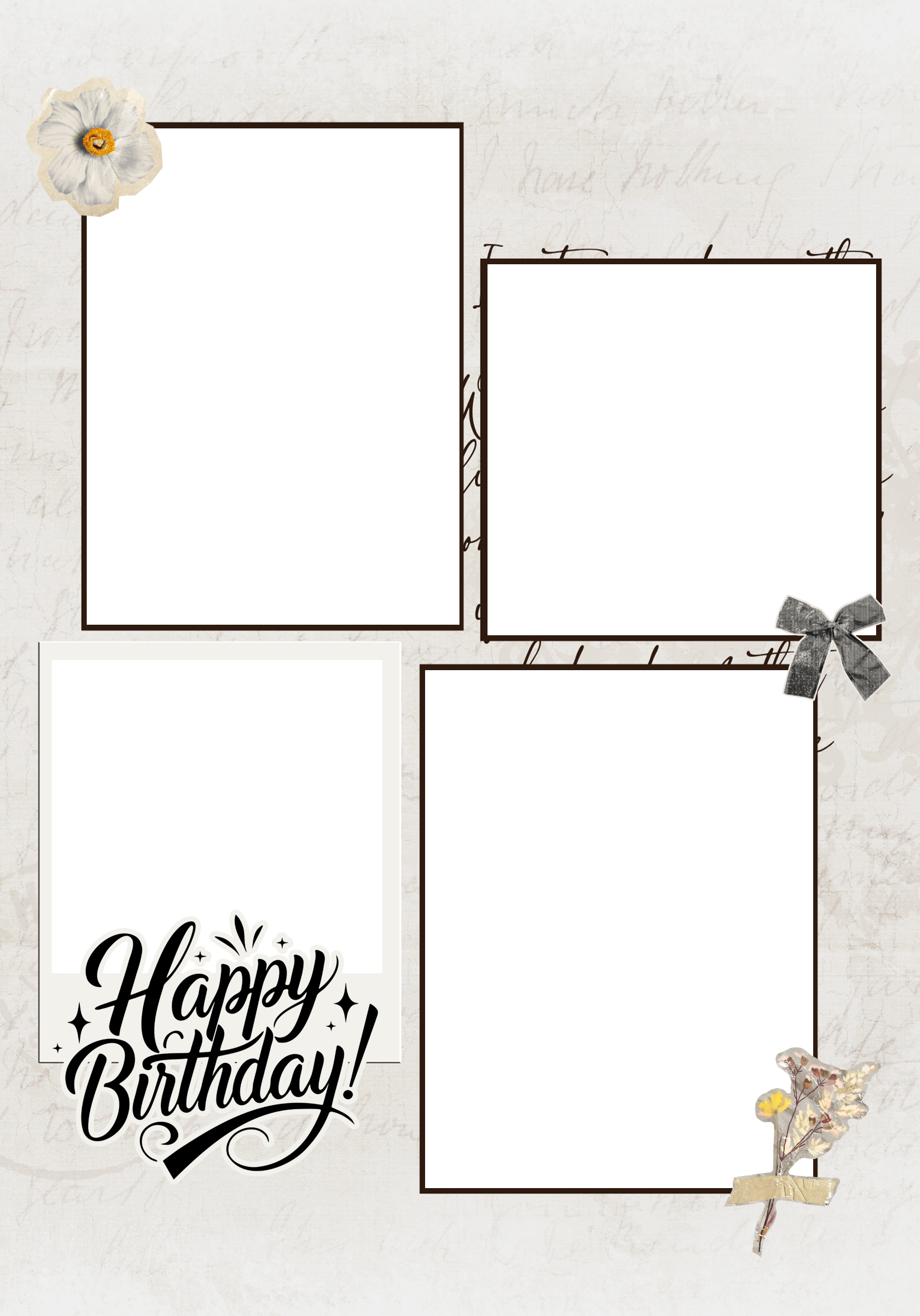 ELEGANT BLACK AND WHITE FLORAL BIRTHDAY PHOTO COLLAGE CARD