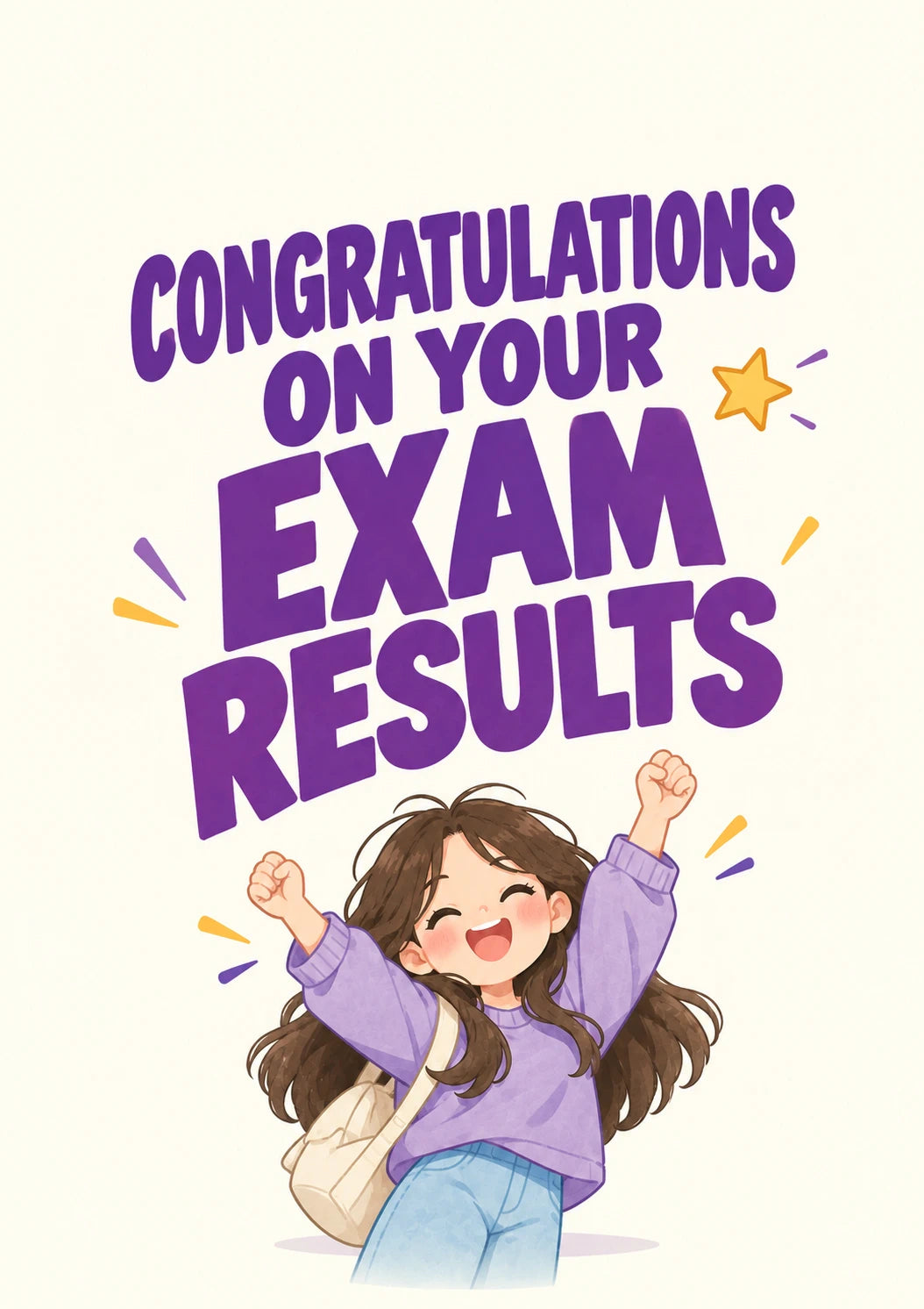 Cute Jumping Girl Exam Results Congratulations Card for Granddaughter