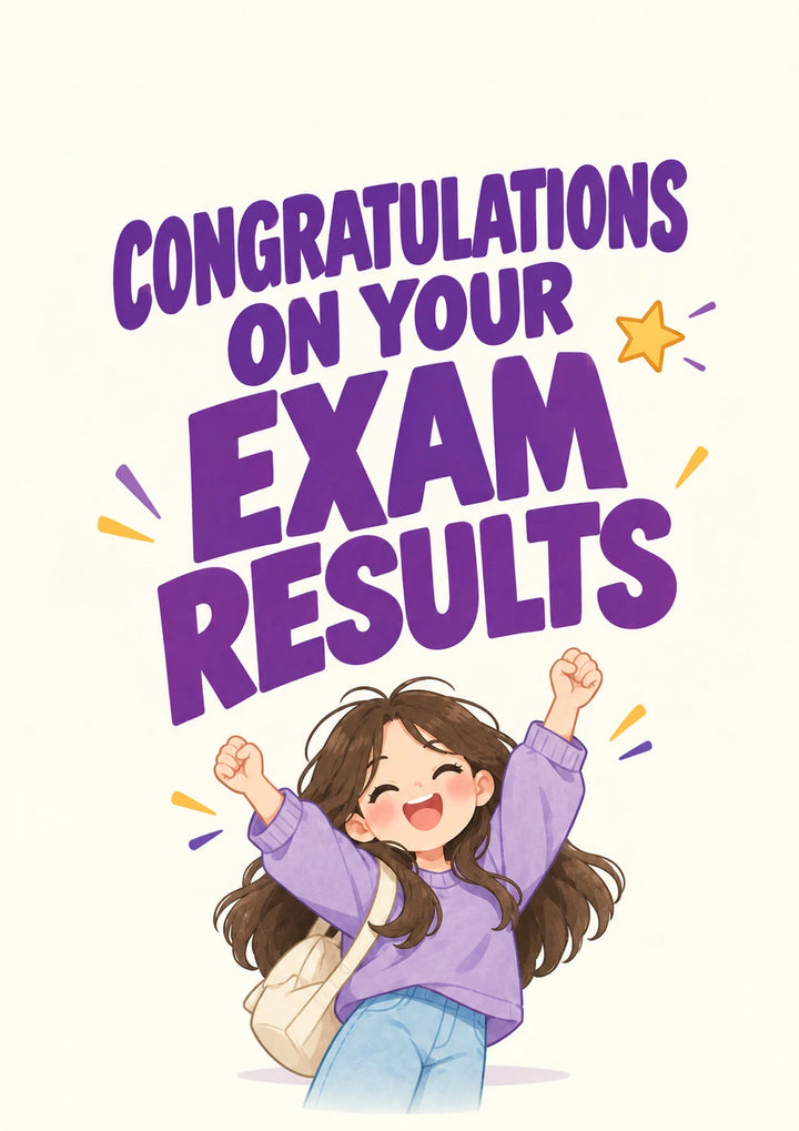 Cute Jumping Girl Exam Results Congratulations Card for Granddaughter
